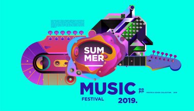 Yaz renkli sanat ve Müzik Festivali afiş ve olay, dergi ve Web Banner için kapak şablonu. 