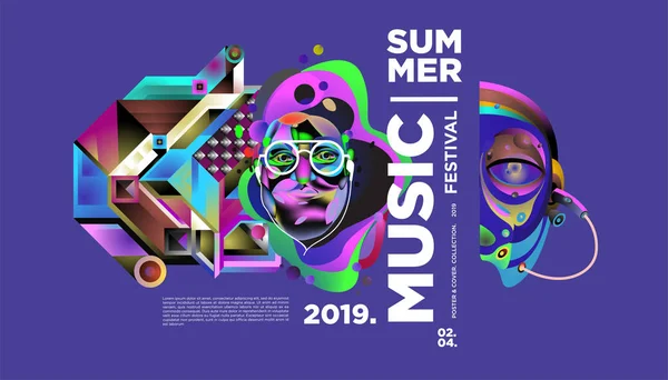Yaz Renkli Sanat Müzik Festivali Afiş Olay Dergi Web Banner — Stok Vektör