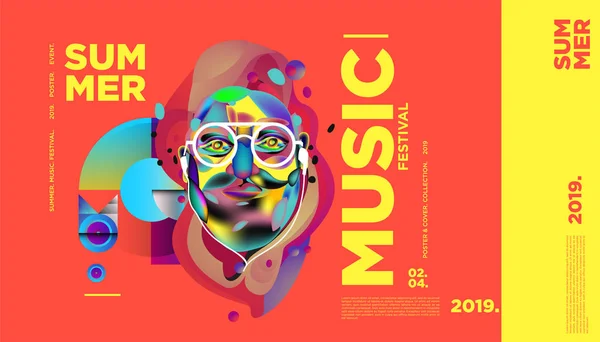 Yaz Renkli Sanat Müzik Festivali Afiş Olay Dergi Web Banner — Stok Vektör