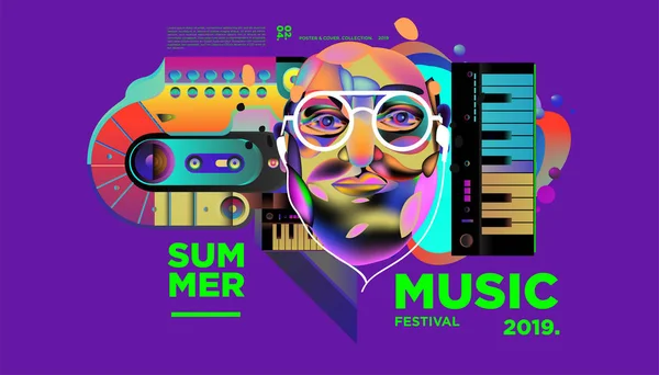 Yaz Renkli Sanat Müzik Festivali Afiş Olay Dergi Web Banner — Stok Vektör