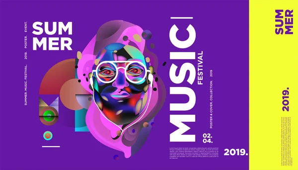 Yaz Renkli Sanat Müzik Festivali Afiş Olay Dergi Web Banner — Stok Vektör