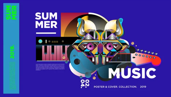 Summer Colorful Art Music Festival Banner Cover Template Event Magazine — Stock Vector