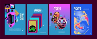 Yaz renkli sanat ve Müzik Festivali afiş ve olay, dergi ve Web Banner için kapak şablonu