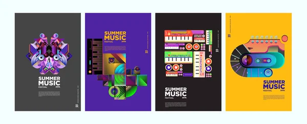 夏季五颜六色的艺术和音乐节横幅和活动封面模板 杂志和网络横幅 — 图库矢量图片