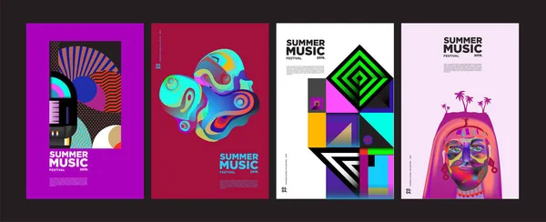 Letnie Kolorowe Sztuki Muzyki Festiwalu Banner Szablon Okładki Dla Zdarzenia — Wektor stockowy