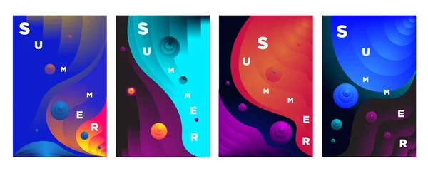 Vector Abstract Colorful Gradient Fluid Wave Summer Background Banner Poster — Stock Vector