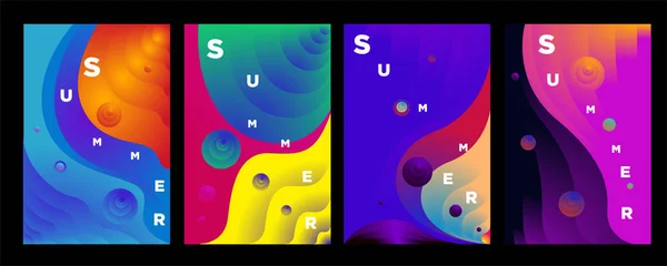 Vector Abstract Colorful Gradient Fluid Wave Summer Background Banner Poster — Stock Vector