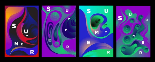 Vector Abstract Colorful Gradient Fluid Wave Summer Background Banner Poster — Stock Vector