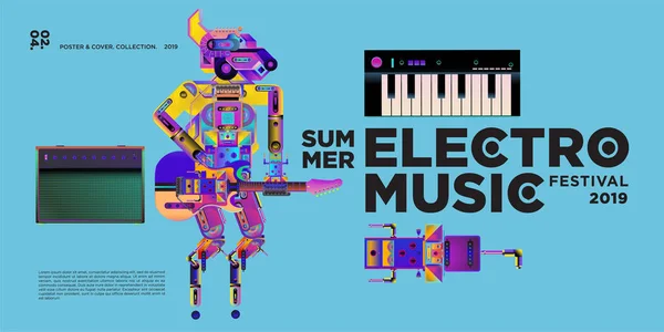 Wektor Lato Electro Muzyka Festiwal Banner Layout Szablon Projektu — Wektor stockowy