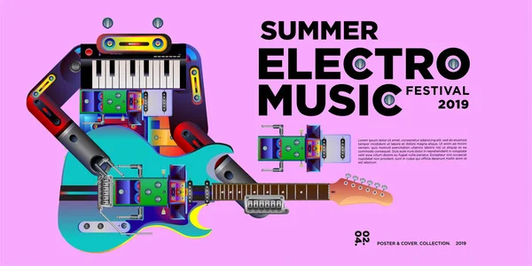 Vektör yaz elektro müzik festivali afiş düzeni tasarım şablonu