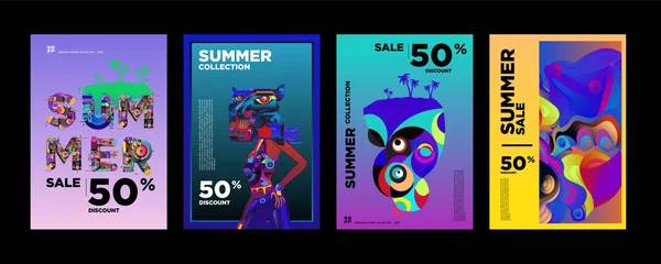 Vector Zomer Verkoop Korting Poster Ontwerpsjabloon Voor Mode Muziek Spel — Stockvector