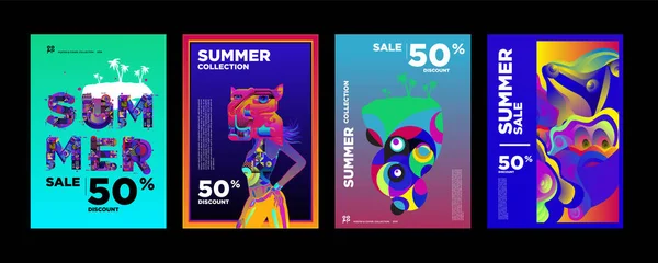 Vector Zomer Verkoop Korting Poster Ontwerpsjabloon Voor Mode Muziek Spel — Stockvector