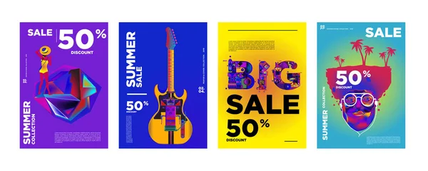 Vector Summer Sale Discount Poster Design Template Fashion Music Game — Stock Vector