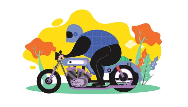 男と古典的なオートバイのイラストベクトル — ストックベクタ