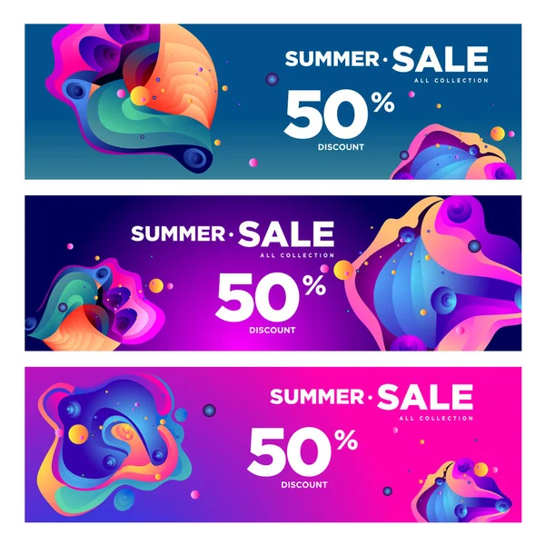 Vektor Sommar Rea Rabatt Med Fluid Färgglada Bakgrund Summer Banner — Stock vektor