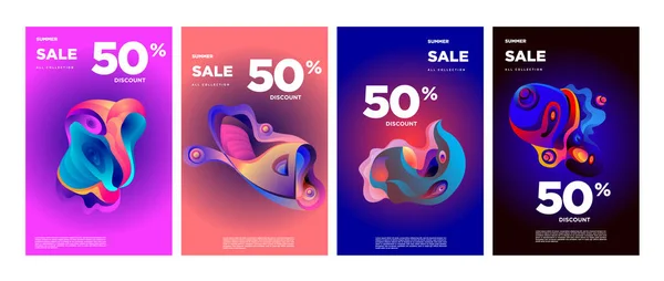 Vector Summer Sale Discount Fluid Colorful Background Summer Banner Website — Stock Vector