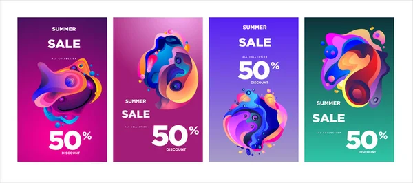 Vector Summer Sale Discount Fluid Colorful Background Summer Banner Website — Stock Vector