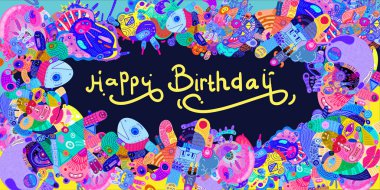 Yaz Satılık% 50 indirim Colorful Banner Doodle illüstrasyon