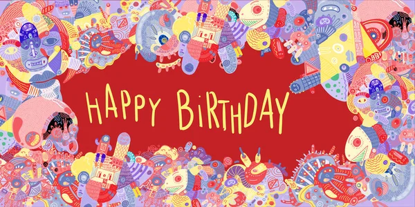 Glückwunschkarte Zum Geburtstag Mit Abstraktem Doodle Hintergrund — Stockvektor