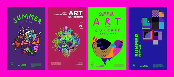예술과 다채로운 일러스트 포스터 이벤트 사이트 페이지 프로모션 전단지 디지털 — 스톡 벡터