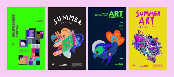 Літній Фестиваль Мистецтва Культури Барвистий Ілюстраційний Плакат Ілюстрація Літа Подія — стоковий вектор
