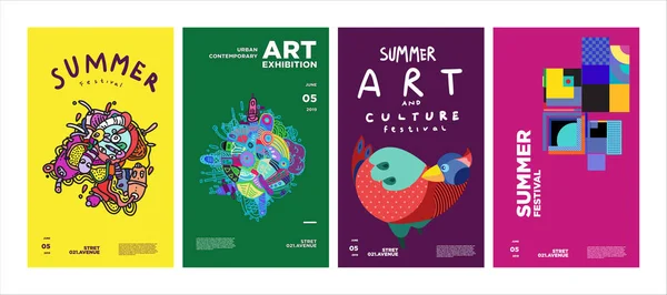 Sommerfestival Kunst Und Kultur Buntes Illustrationsposter Illustration Für Sommer Event — Stockvektor