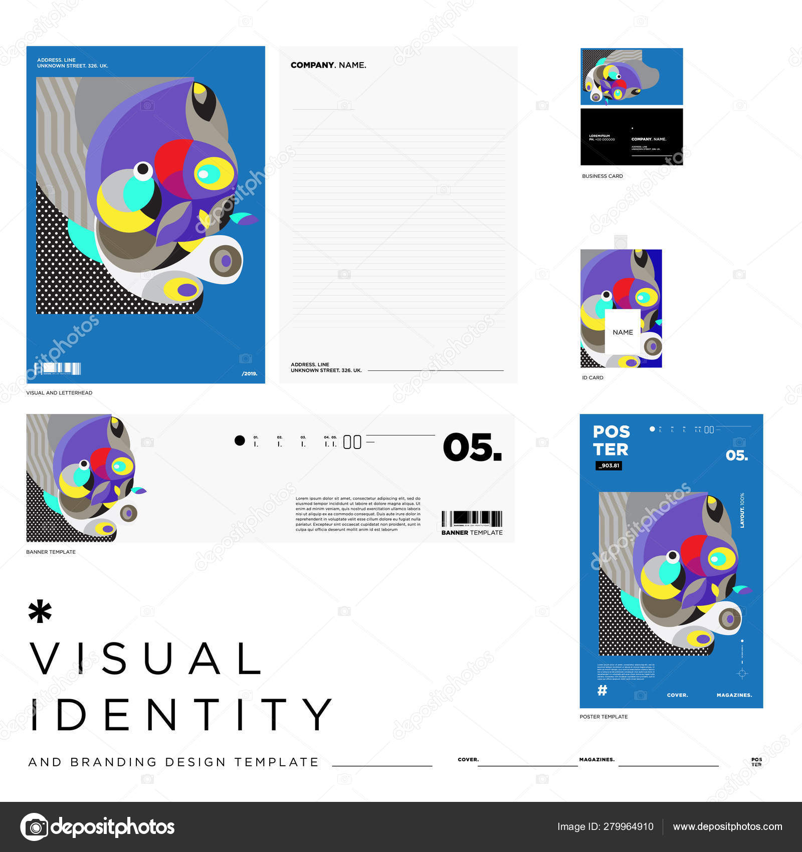 Download Stationery Corporate Brand Identity Mockup Set Colorful Abstract Fluid Background Vector Image By C Rebermant Vector Stock 279964910