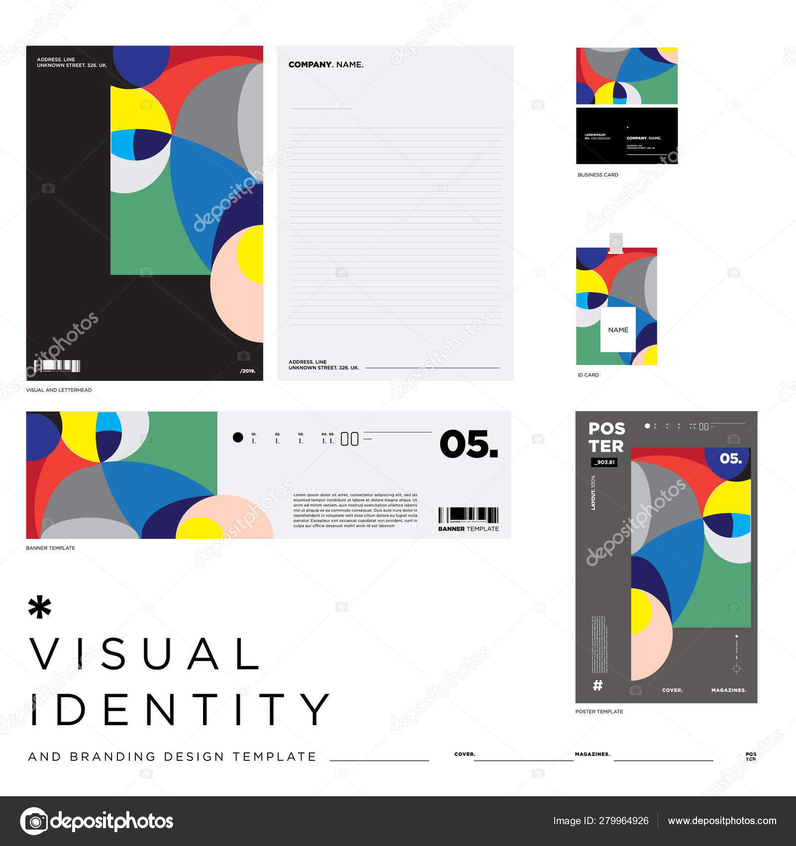 Download Stationery Corporate Brand Identity Mockup Set Colorful Abstract Fluid Background Vector Image By C Rebermant Vector Stock 279964926