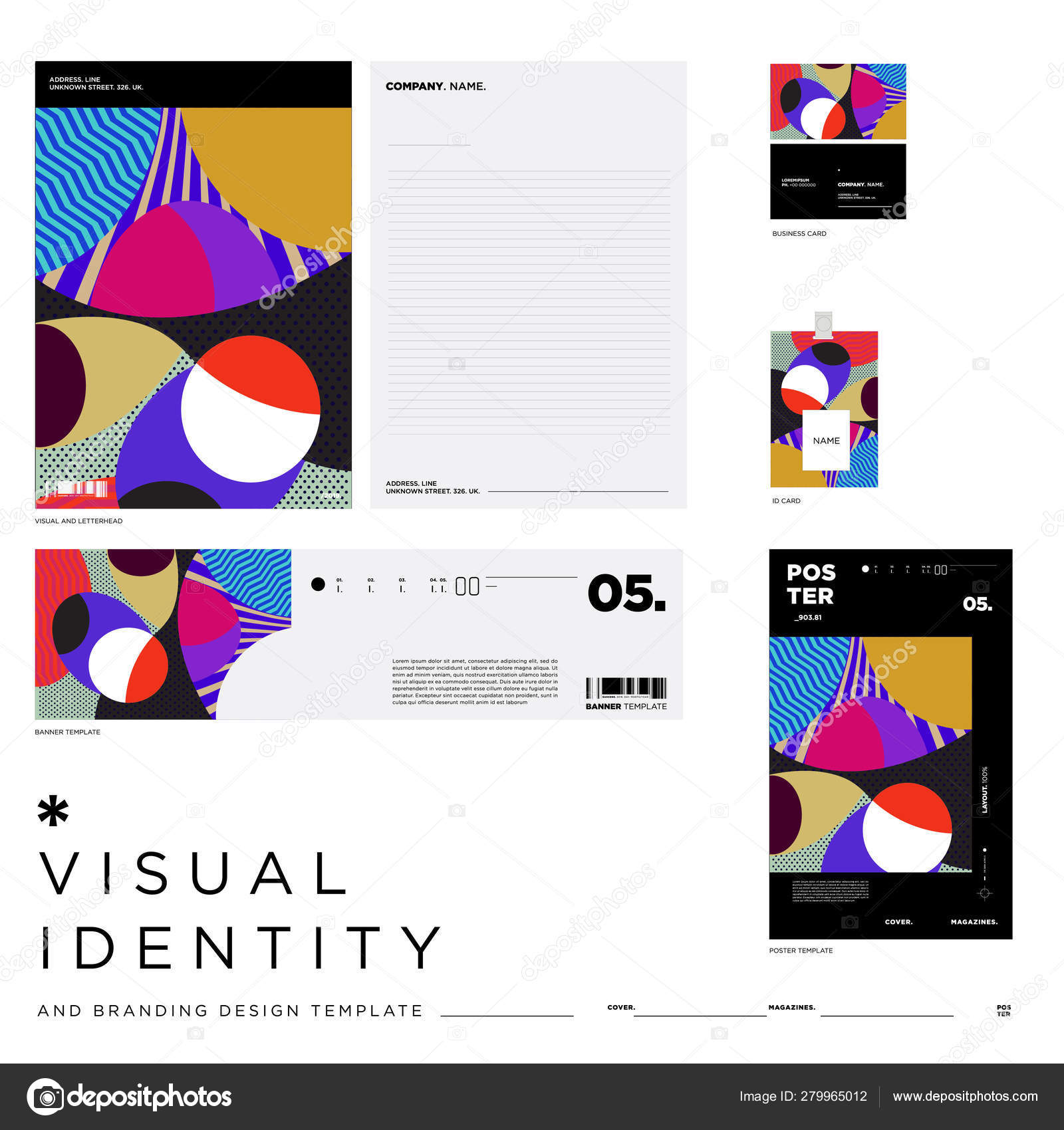 Download Stationery Corporate Brand Identity Mockup Set Colorful Abstract Fluid Background Vector Image By C Rebermant Vector Stock 279965012