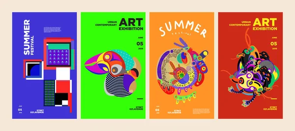 夏季艺术节艺术与文化多彩插图海报 插图夏季 着陆页 数字和打印 — 图库矢量图片