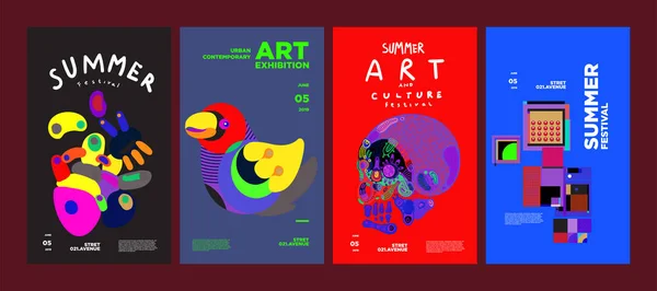 Sommerfestival Kunst Und Kultur Buntes Illustrationsposter Illustration Für Sommer Event — Stockvektor