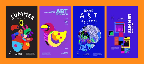 Καλοκαιρινό Φεστιβάλ Τέχνης Και Πολιτισμού Πολύχρωμο Αφίσα Εικονογράφησης Εικονογράφηση Για — Διανυσματικό Αρχείο
