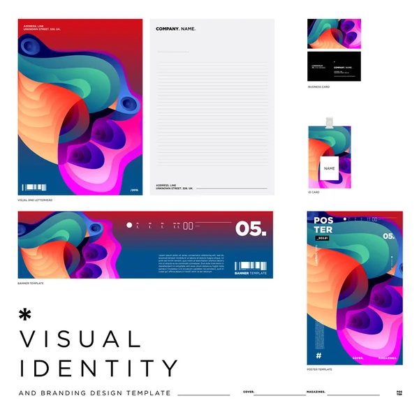 Stationery Corporate Brand Identity Mockup Set Colorful Abstract Fluid Background — Stock Vector