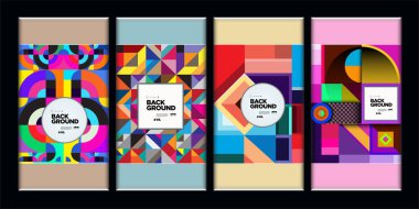 Vektör Renkli Etnik Geometrik Desen Arka Plan Seti. Afiş, Poster, Kapak, Ambalaj Tasarım Şablonu için Desen Arka Plan Çizimi.