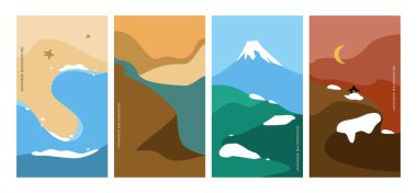 Japon dalga deseni ile manzara desen vektörü. Soyut arka plan. Dağ şablonu.