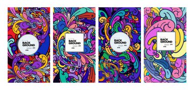 Banner, poster, web sitesi, hikaye ve desen için Vektör Renkli Soyut Doodle Arka Plan. 