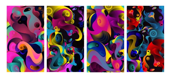 Vector Abstract Colorful Geometric Curvy Pattern Background Illustration Set Abstract — Stock Vector