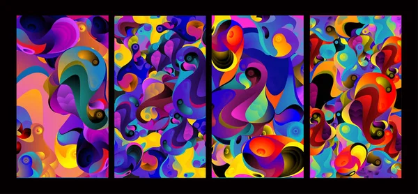 Illustration Vectorielle Abstraite Géométrique Colorée Motif Incurvé Ensemble Fonds Ethniques — Image vectorielle