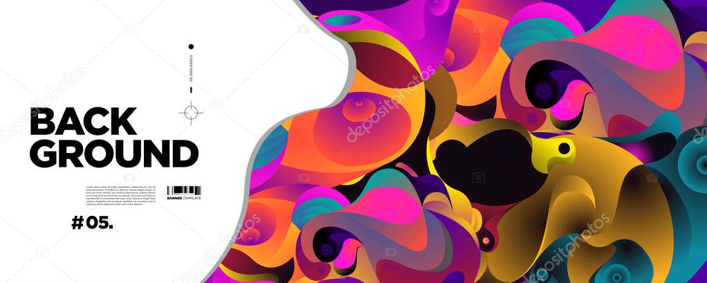 Abstract liquid shape. Fluid design. Isolated gradient waves with geometric lines, dots, batik Indonesia pattern. Vector illustration 