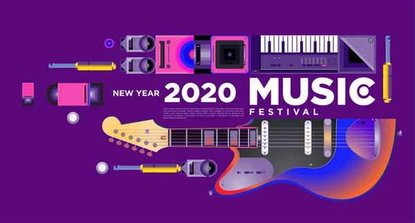 Music Festival Illustration Design for 2020 New Year Party and Event. Vector Illustration Collage of Music Festival Background and Wallpaper