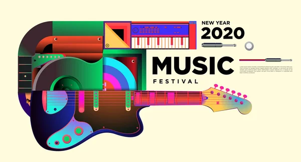 Festival Música Diseño Ilustración Para 2020 Fiesta Evento Año Nuevo — Vector de stock