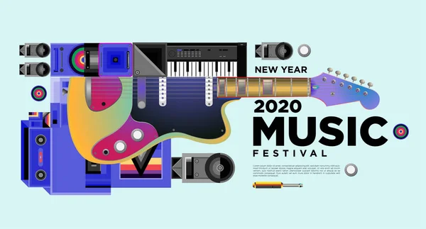 Festival Música Diseño Ilustración Para 2020 Fiesta Evento Año Nuevo — Vector de stock