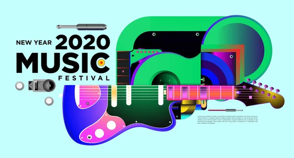 Festival Música Diseño Ilustración Para 2020 Fiesta Evento Año Nuevo — Vector de stock