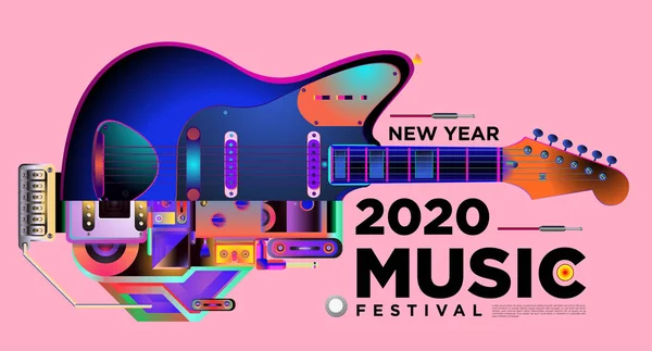 Festival Música Diseño Ilustración Para 2020 Fiesta Evento Año Nuevo — Vector de stock