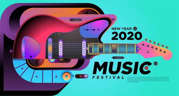 Festival Música Diseño Ilustración Para 2020 Fiesta Evento Año Nuevo — Vector de stock