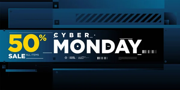 Cyber Lunes Venta Banner Sobre Fondo Azul Moderno Cartel Promoción — Vector de stock