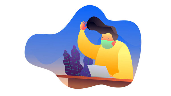 Man Mask Laptop Work Home Concept Design — Stock Vector