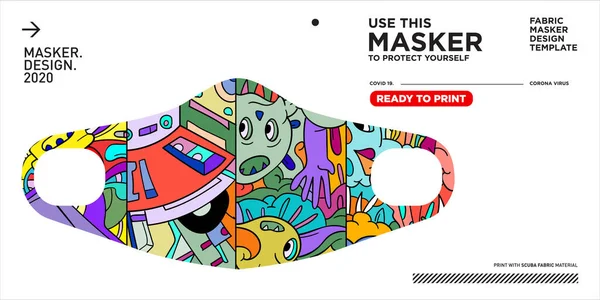Masker Ontwerp Template Dummy Mockup Met Prachtige Kleurrijke Patroon Illustratie — Stockvector