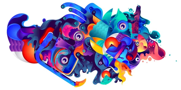 Vecteur Abstrait Dessin Animé Gribouiller Monstre Illustration Colorée Tatouage Tribal — Image vectorielle