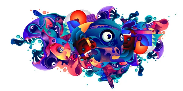 Vector Abstract Cartoon Doodle Monster Colorful Illustration Liquid Fluid Abstract — Stock Vector